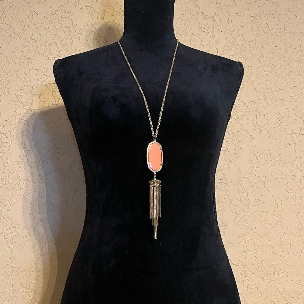 Kendra Scott Rayne Long Pendant Tassel Necklace iridescent Tangerine orange